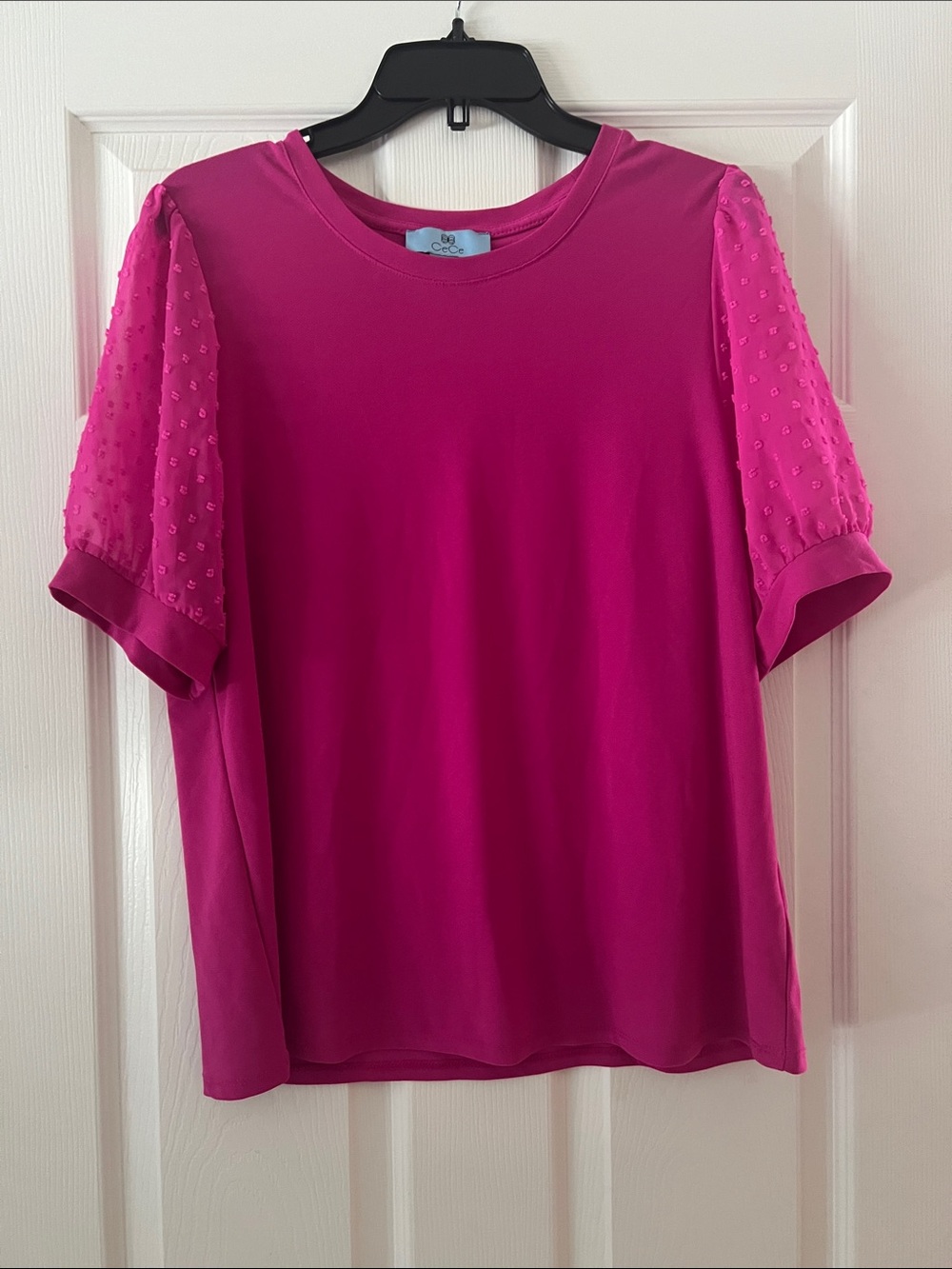 CeCe Fuchsia Short-Sleeve Puff Sleeve Knit Top
